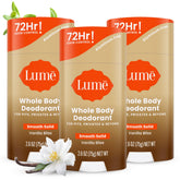 Lume Vanilla Bliss pack of 3 deodorants offering all-day odor control.