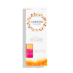 Lumene Nordic-C Valo Arctic Berry Face Oil pour demonstrating hydrating texture for daily nourishment.