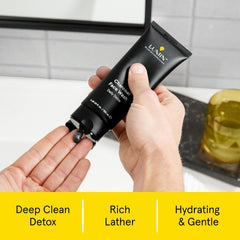 Lumin Charcoal Face Wash bottle pour shows deep cleansing action