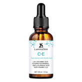 LuminaSkin Vitamin C serum bottle for daily brightening and antioxidant protection.