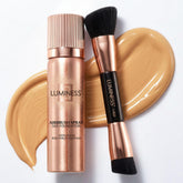 LUMINESS Silk Airbrush Foundation bottle highlights buildable coverage for a natural finish.