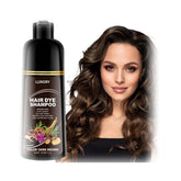Lunory dark brown hair dye shampoo bottle demonstrates convenient home color application.