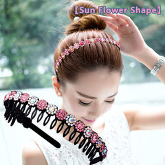 LUOLIPEYA diadema con dientes cristal flores rosa, toque festivo