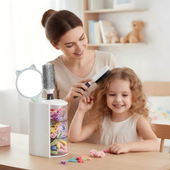Luscinia hair brush holder highlighting 2-in-1 storage design.