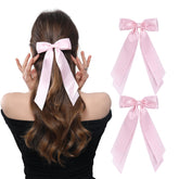 LuSeren double-layer pink hair bow clip closeup for everyday styling