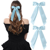 LuSeren light blue double-layer bow on ponytail for a glossy finish