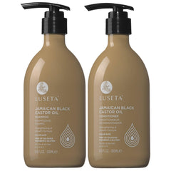 Luseta Castor Oil Shampoo bottle pour promotes cleansing with nourishing oils.