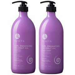 Luseta Curly Shampoo bottle pour enhances curl bounce with light cleansing.