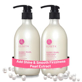Luseta Glossy Pearl Shampoo bottle showing smooth, hydrated hair results.