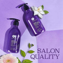 Luseta purple shampoo lather close-up showing toning action for brassy hair