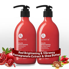 Luseta red hair shampoo bottle highlights vibrant copper tones for color-treated hair.