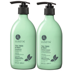 Luseta Tea Tree Mint Shampoo bottle showing refreshing scalp cleansing for daily use.