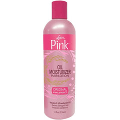 Luster's Hidratante en Aceite Rosa, botella y aplicación para hidratar y definir el cabello.