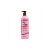 Luster's Pink Oil Moisturizer bottle provides lightweight hydration for dry hair.