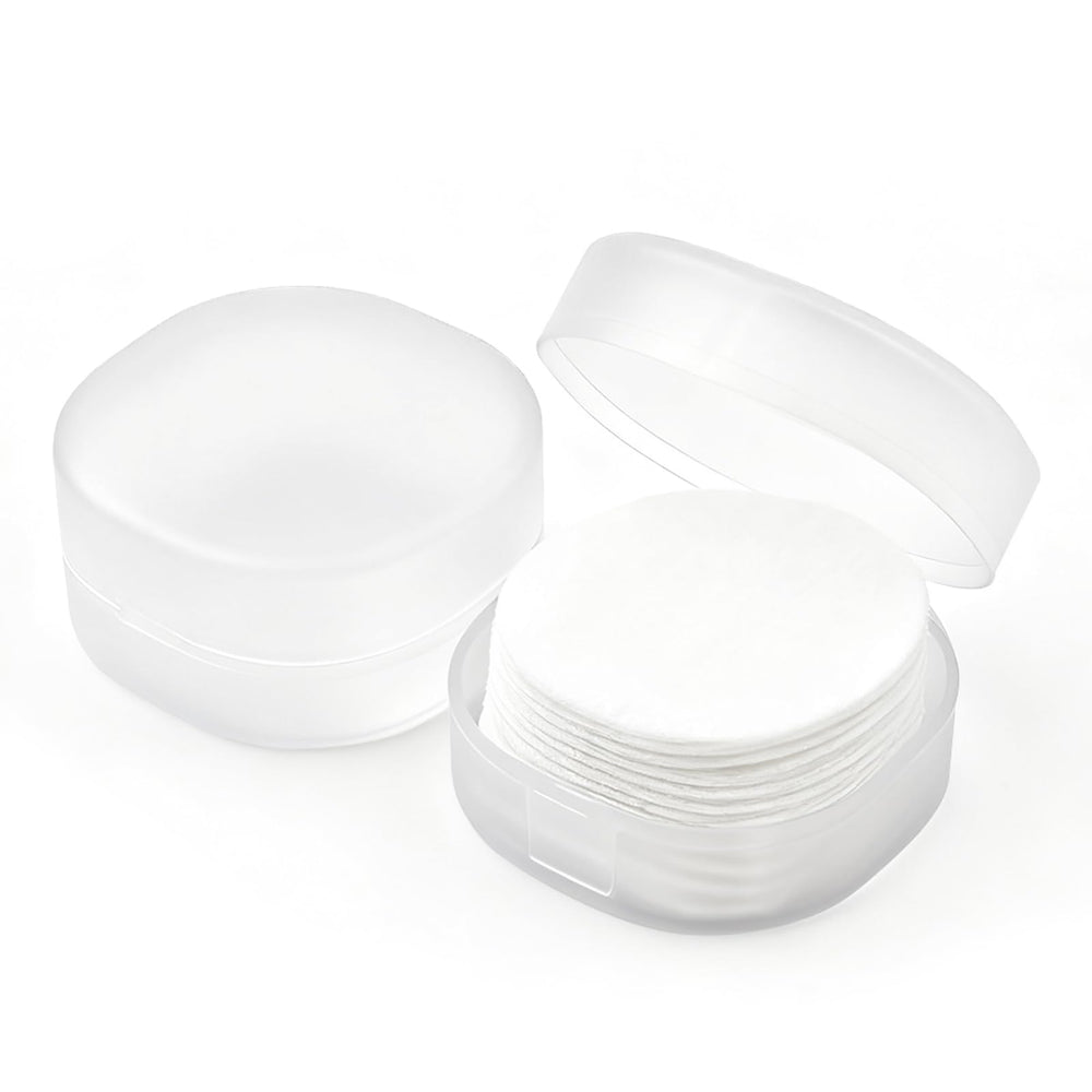 LUSTRIB cotton round holder compact case secures pads on the go for mess-free travel.