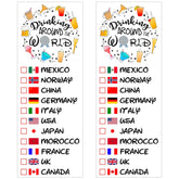 Tatuaje temporal Luvlewen Bebiendo alrededor del mundo con diseño colorido para marcar países explorados.