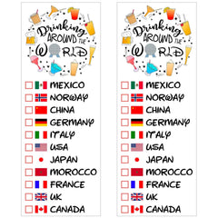 Tatuaje temporal Luvlewen Bebiendo alrededor del mundo con diseño colorido para marcar países explorados.