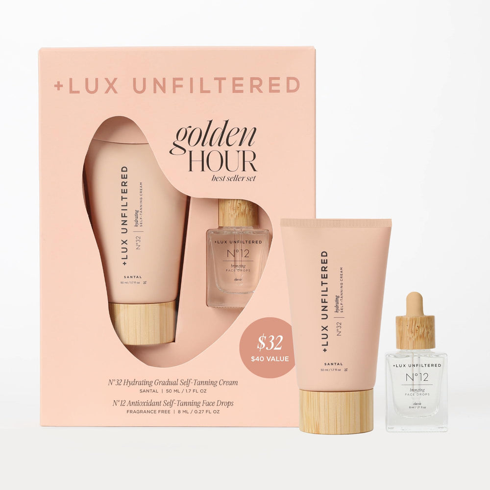 Lux Unfiltered Mini Golden Hour Set in gift box ready for travel glow