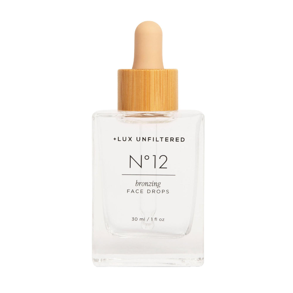 Lux Unfiltered N°12 bottle of fragrance-free tanning drops for a natural glow