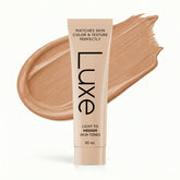 Luxe Color Changing Foundation bottle close-up showing instant shade adaptation for a natural match.