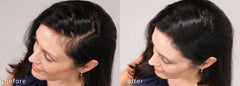 LUXE Hair Building Fibers application close-up illustrates easy, blendable application.