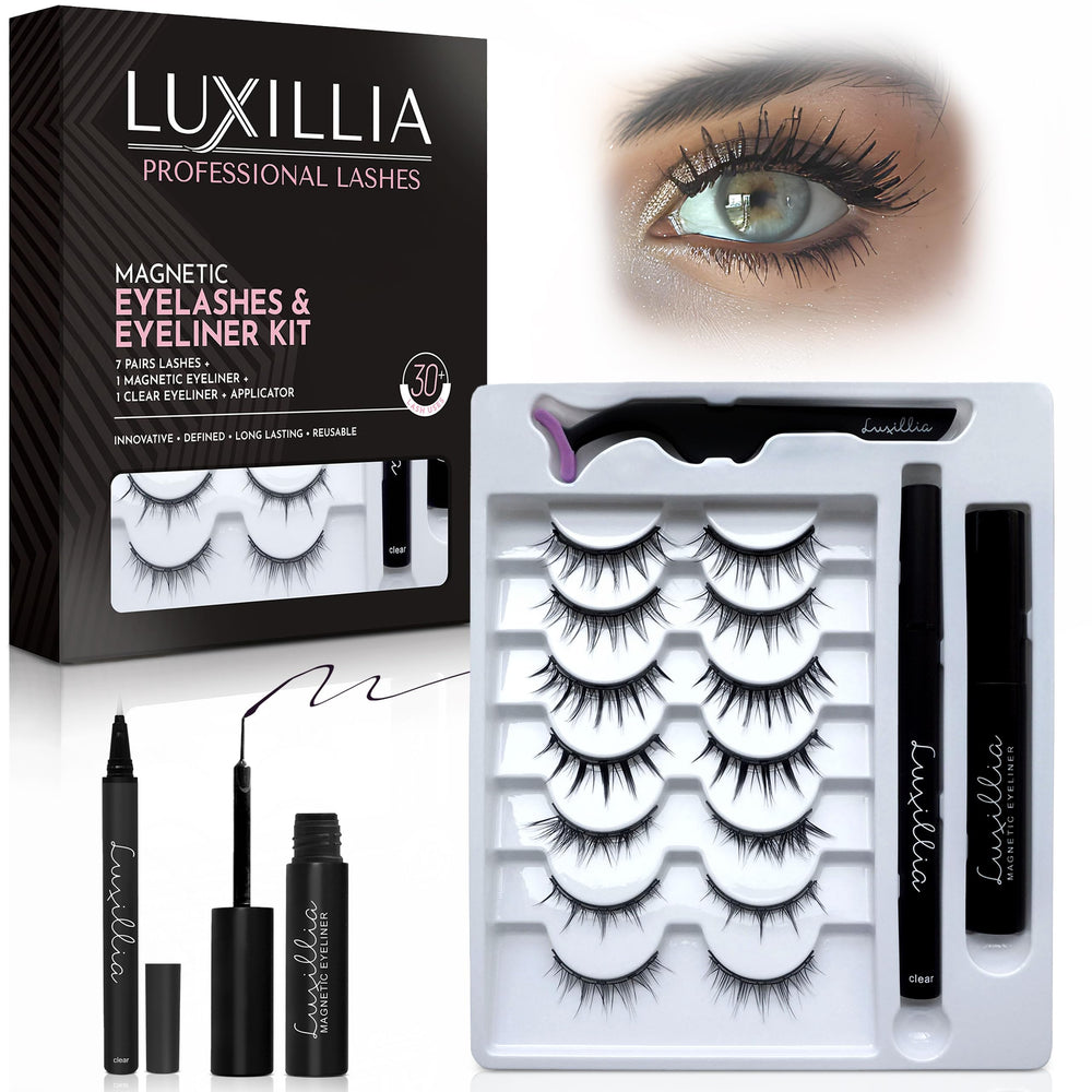 Luxillia 10-piece clear and black magnetic lashes kit for effortless, glue-free wear.