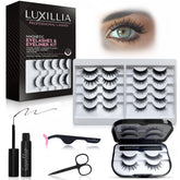 Luxillia 16-piece magnetic eyelashes kit close-up showing natural look and easy application.
