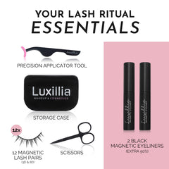 Luxillia eyelash applicator tool shown for precise glue-free placement.