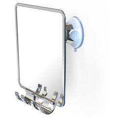 Luxo shower mirror with anti fog coating for a clear shave in steamy showers