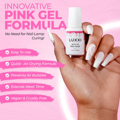 LUXXI brocha aplicadora precisa para uñas postizas con acabado limpio.