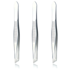 LUXXII slant tweezers close-up with 25-degree tip for precise brow shaping.