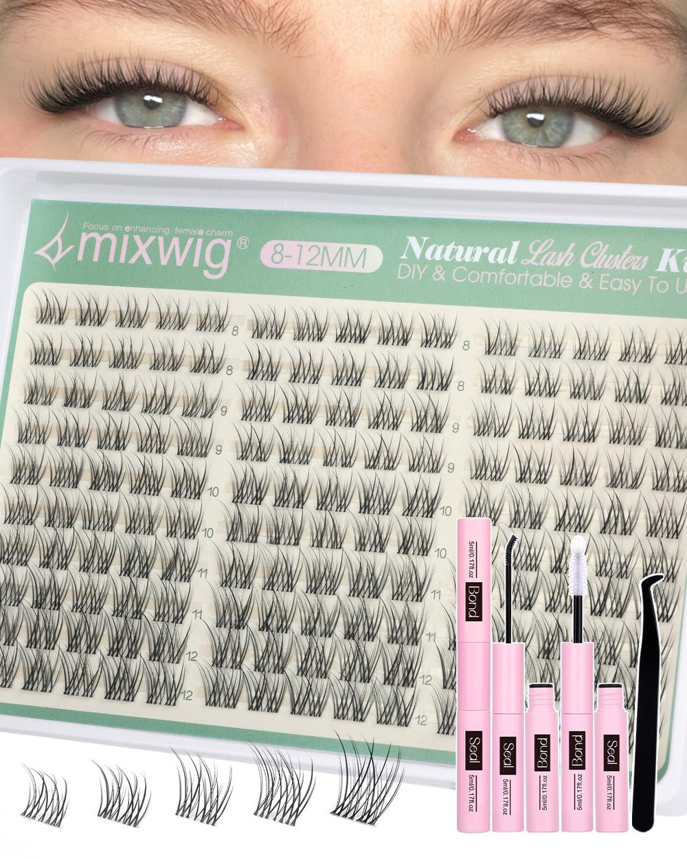 Lvmixwig short lash clusters 8-12mm on invisible band for a natural daily look