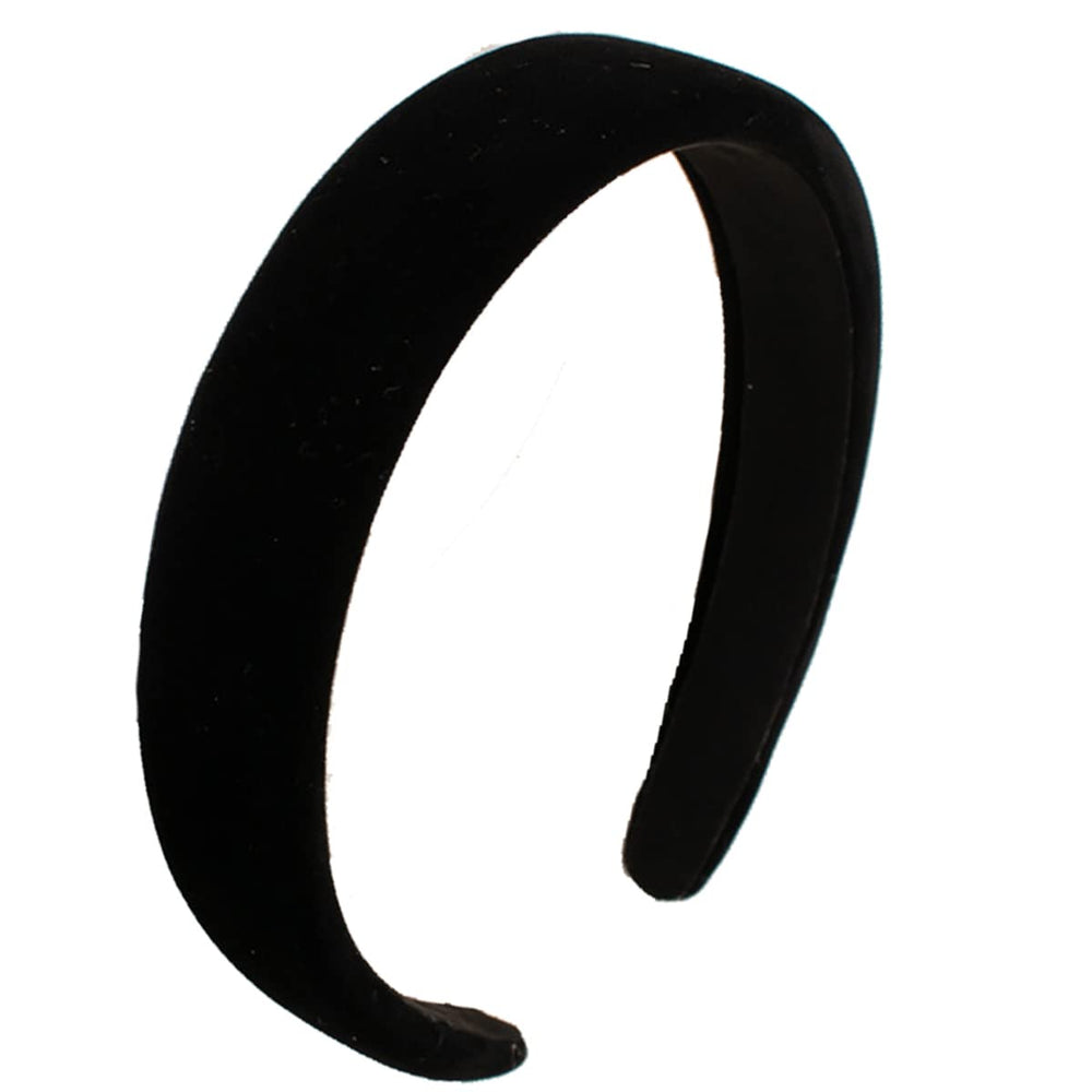 Lvyeer black velvet padded headband, front view, soft fabric with secure non-slip grip.