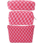 LYDZTION three-piece makeup bag pink front view for stylish travel storage