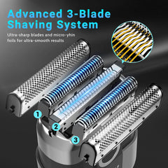 LYRSLF shaver in the shower highlighting IPX7 waterproof design