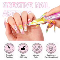 LZUPIKC Nail Art Pens 0.5mm fine tip enables precise dotting and outlining.
