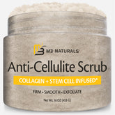 M3 Naturals Anti-Cellulite Scrub jar ready for exfoliation and smoother skin.