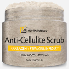 M3 Naturals Anti-Cellulite Scrub jar ready for exfoliation and smoother skin.