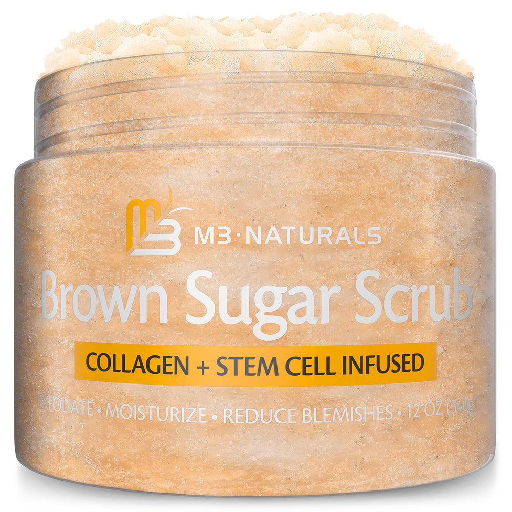 M3 Naturals exfoliante de azúcar moreno para la cara, exfoliación suave y piel luminosa