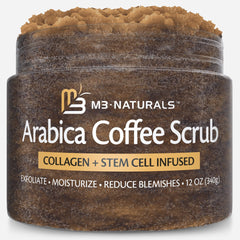 M3 Naturals exfoliante Arabica, botella visible, uso para exfoliar manos