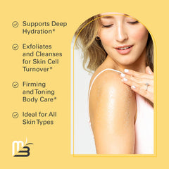 M3 Naturals texture close-up shows fine exfoliating salt for radiant, even skin.