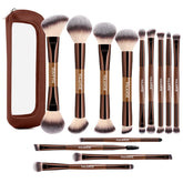 MAANGE 13-piece brush set in bag, organized for on-the-go makeup routines.