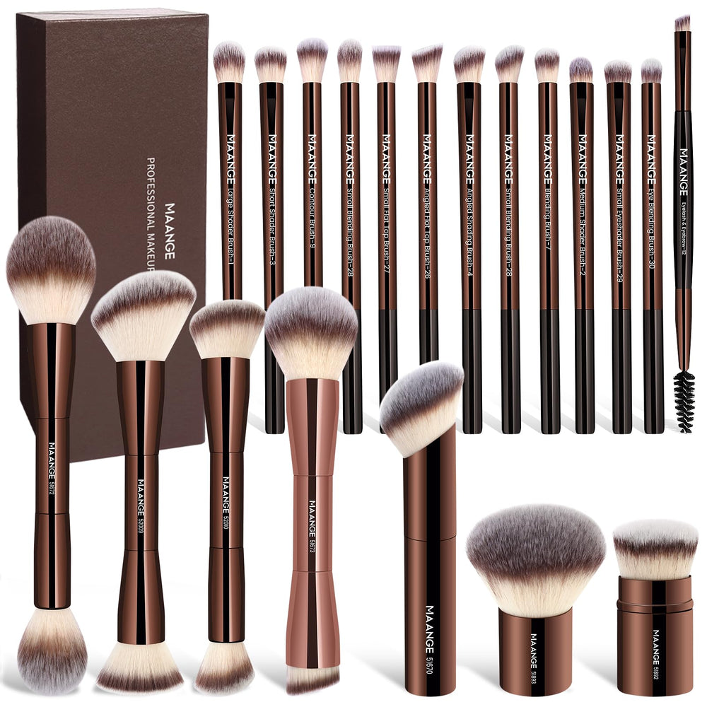 MAANGE 20-piece makeup brush set in an elegant gift box for organized routines.