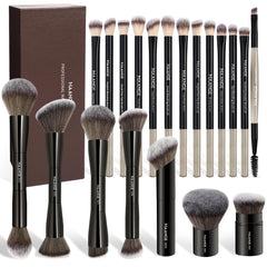 MAANGE 20-piece makeup brush set in black gift box for elegant gifting and storage.