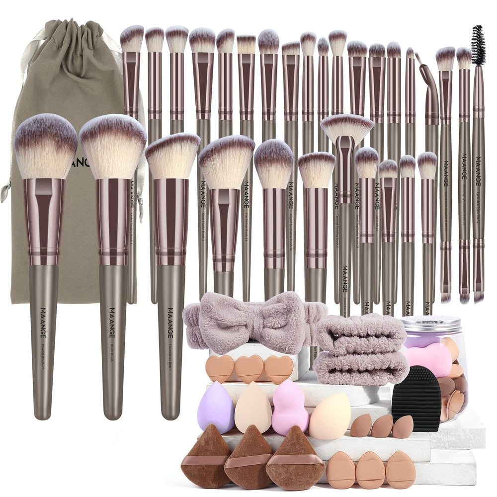 MAANGE 51-piece makeup brush set Champagne bag for easy daily application