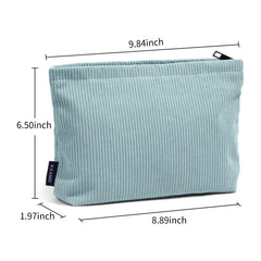 MAANGE green corduroy makeup bag open zipper reveals organized compartments