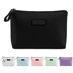 MAANGE cosmetic bag front view in black, compact organizer for daily use.