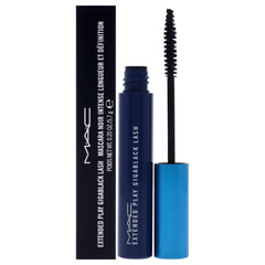 MAC Extended Play Gigablack Lash Mascara shows jet-black pigment for bold definition.