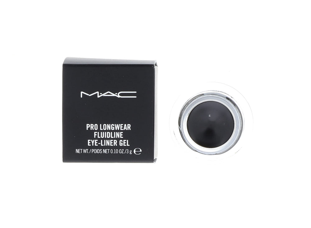 MAC Fluidline Blacktrack gel eyeliner close-up showing precise lines and rich pigment.