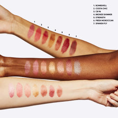 MAC Frost Lipstick Bronze Shimmer swatch on arm reveals rich pigment